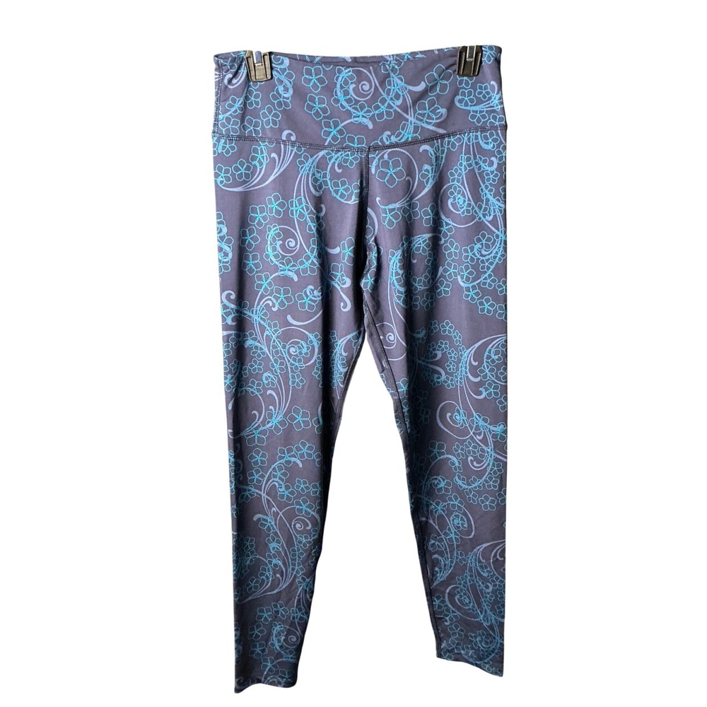LL Bean Womens Floral Leggings Blue Teal Activewear Yoga Pants Small REG 000G5